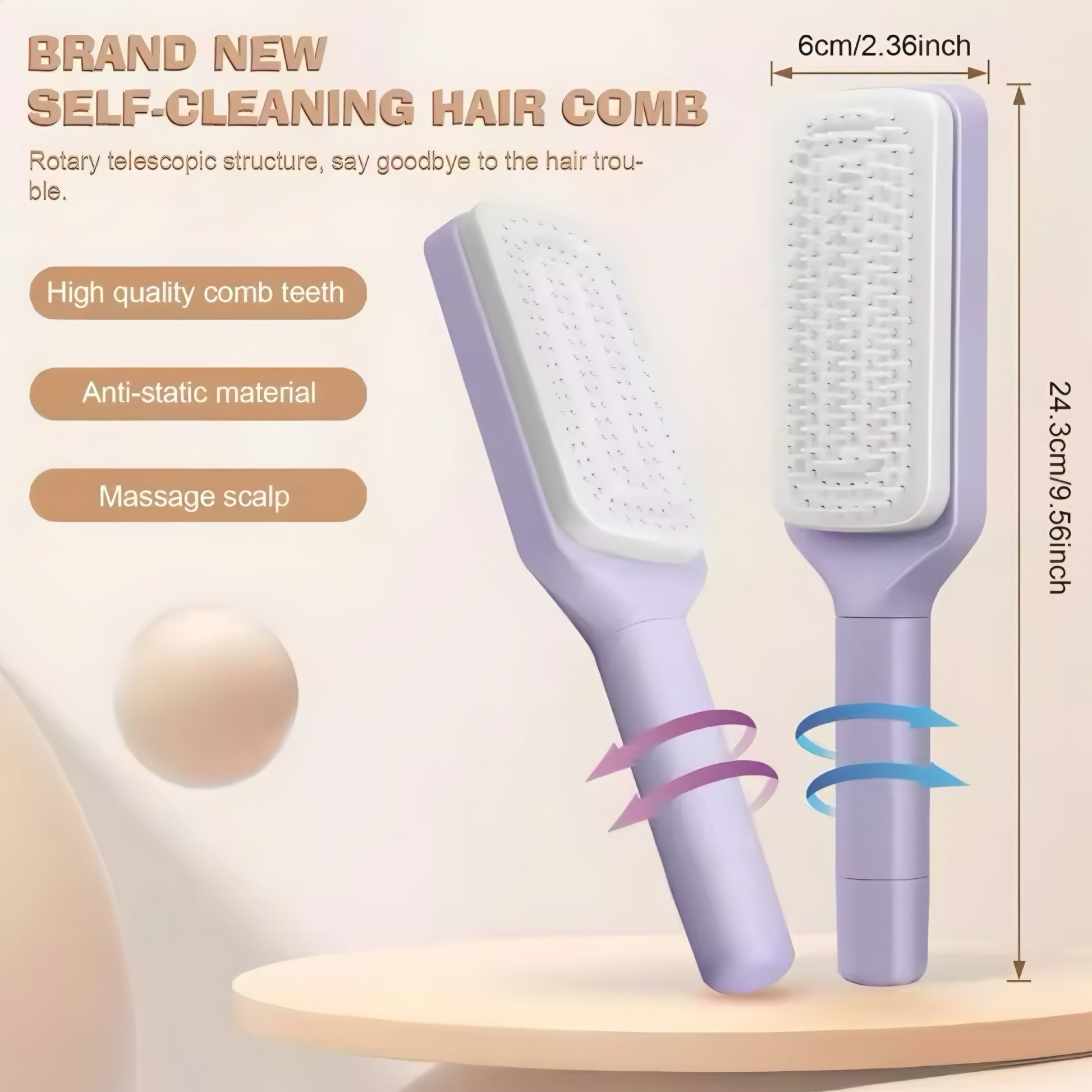 Selvrensende Roterende Hårbørste med Løftekam